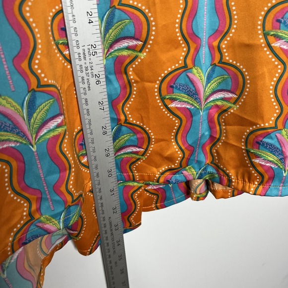 Chelsea Peers Pajama Set Womens Large 14 Orange Tropical Satin 2 Piece Wrap Top - Picture 10 of 16